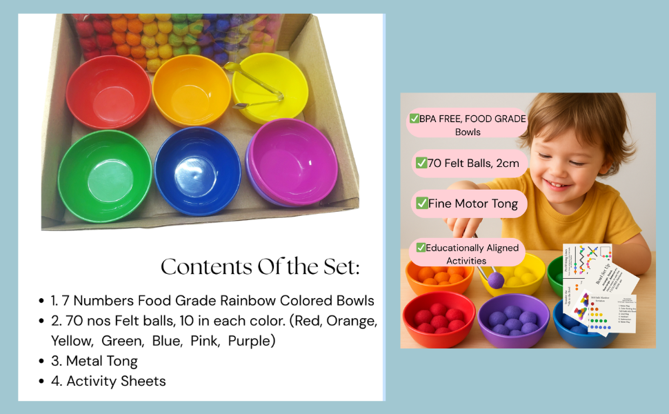 RAINBOW BOWL SET FOOD GRADE PLASTICS with sheets, Tong