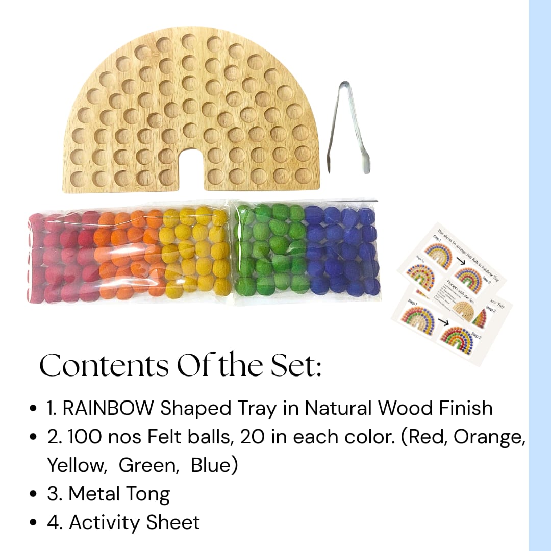 Rainbow Arch Tray with 100 felt balls and Metal tong