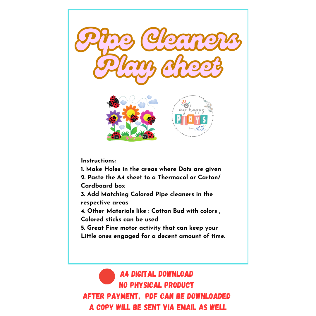 Fine Motor Pipe Cleaner Playsheet : Set of 3