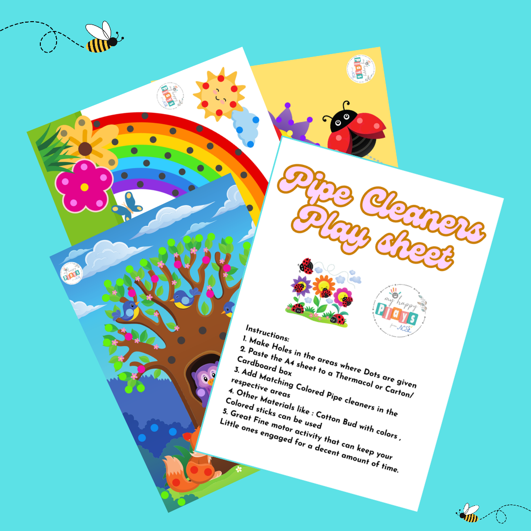 Fine Motor Pipe Cleaner Playsheet : Set of 3